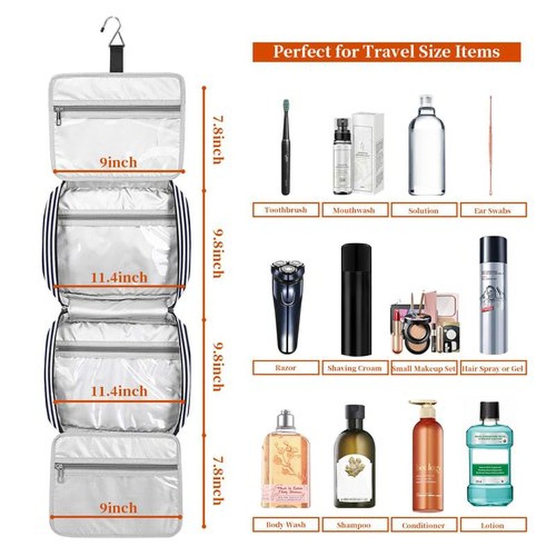Bosidu Hanging Travel Toiletry Bag,Large Capacity Cosmetic Travel Toiletry Organizer for Women with 4 Compartments & 1 Sturdy Hook,Perfect for Travel/Daily Use/Valentines' Day