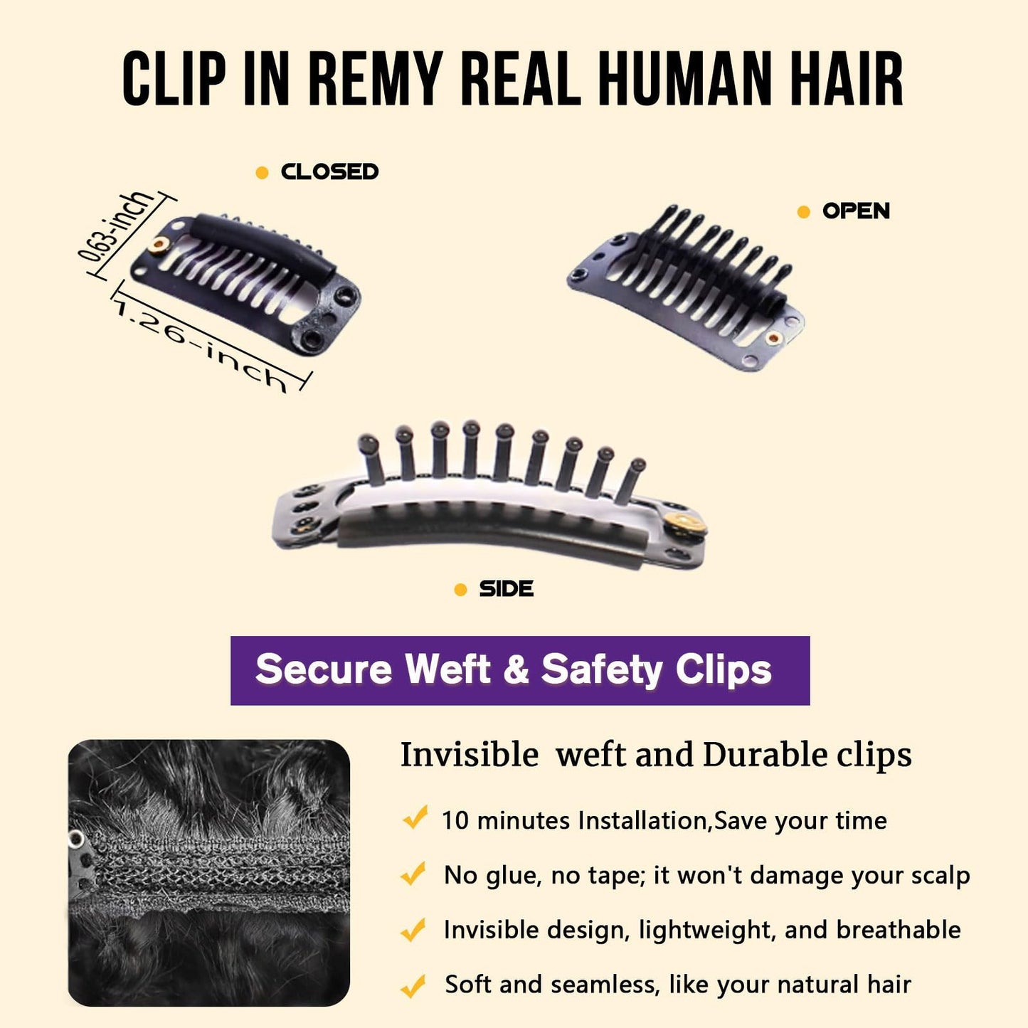 CindiRiver Clip in Hair Extensions,Real Human Hair Afro Kinky Curly Clip in Hair Extensions for Women,Remy Human Unprocessed Curly Clip ins Human Hair 8 Pcs with 20 Clips,1B,24 inch