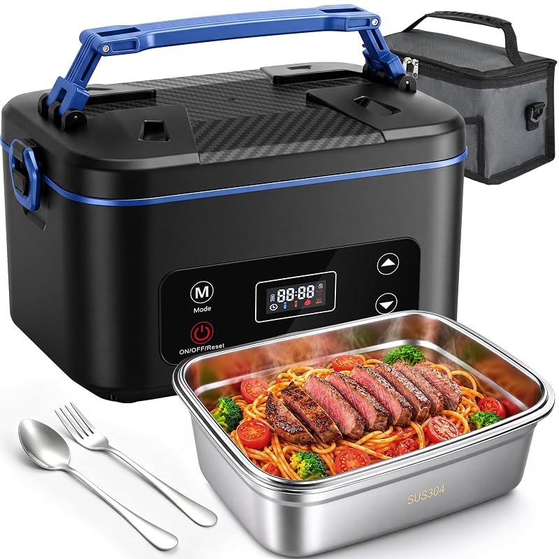 Heated Lunch Box 5.5 Cup Battery Powered Food Warmer with Auto Keep-Warm