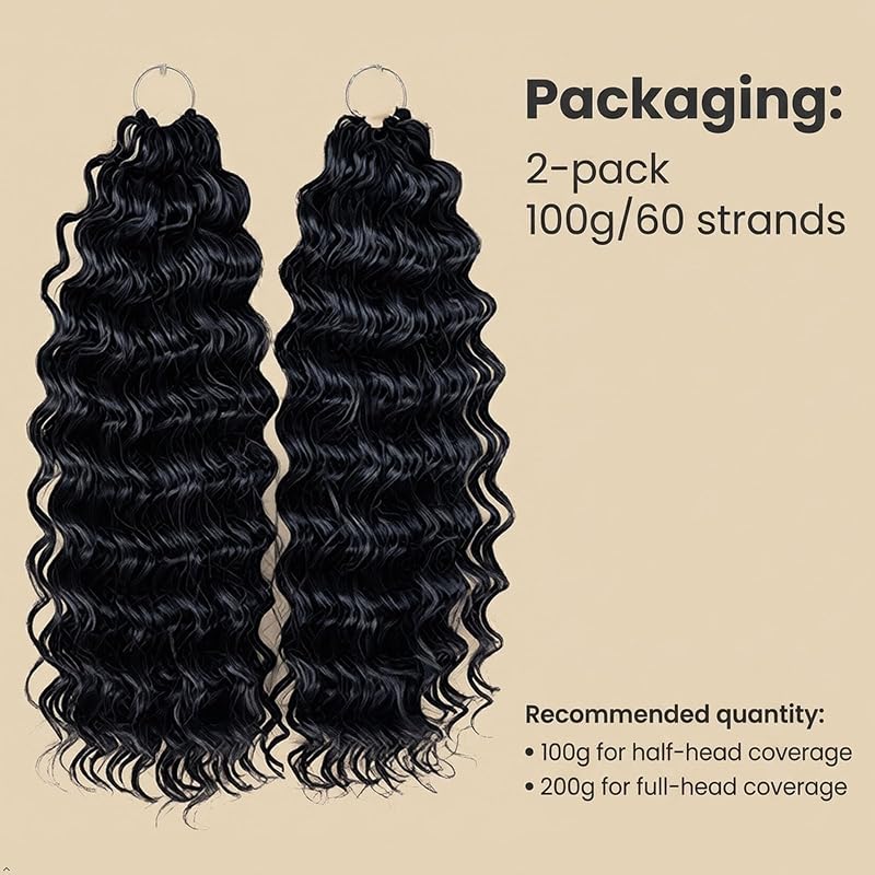 Synthetic Deep Wave Crochet Hair 16 Inch 100g 1B Natural Black – Miracle Knots (Variation #1B Natural Black+16 Inch-100g)