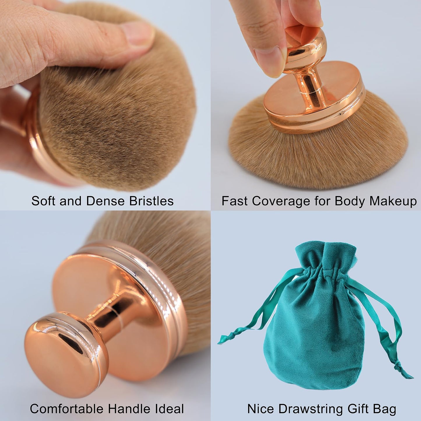 Extra Large Body Makeup Brush For Self Tanner, Self Tan Back Applicator, 74mm Wide-headed Kabuki Brush For Bronzers Blend Self Tanning Applicator, Oval Face Leg Makeup Brush With Drawstring Bag