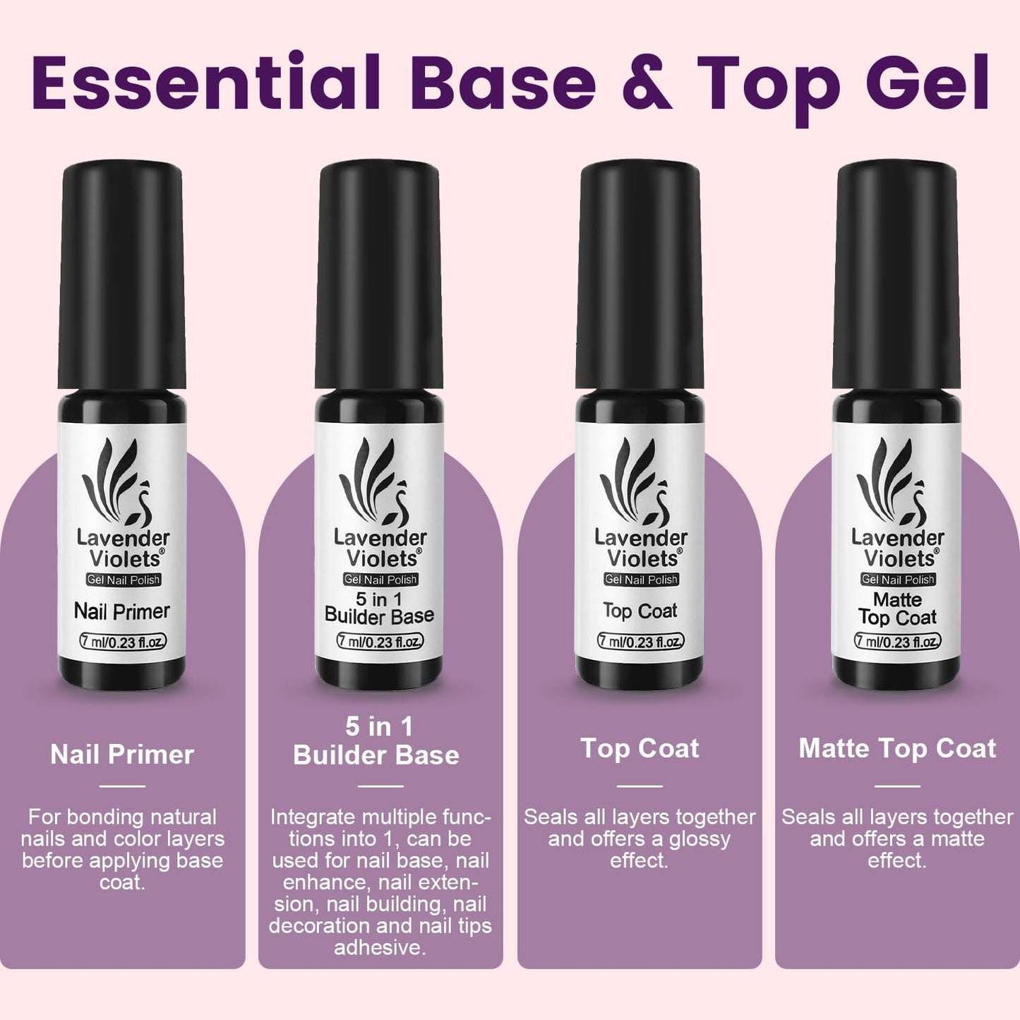 Lavender Violets 49 Pcs Gel Nail Polish Set, 45 Colors Gel Polish U V LED with Base, Glossy & Matte Top Coat for Nail Art Designs A907