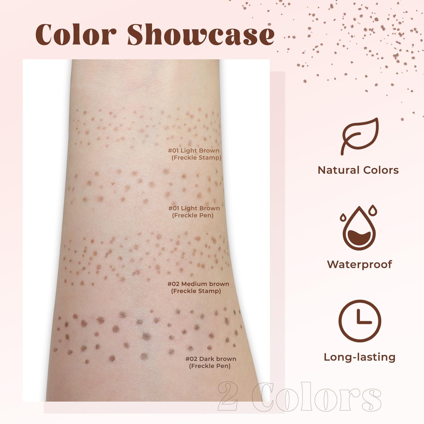 HOSAILY 2pcs Light Brown Freckle Stamp Makeup Pen, Quick Dry Faux Freckles Black Liquid Eyeliner Pen Set, Natural Lifelike Waterproof Fake Freckle Stain Marker Pencil Face Decoration Sunkissed Makeup