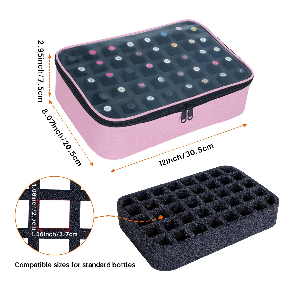 UOZL 2 Pcs Small Clear Nail Polish Organizer Holds 80 bottles(15ml-0.5fl.oz) Nail Polish Case Multifunctional Nail Polish Bag Organizer, Cosmetic Travel Makeup Bags for Women Pink