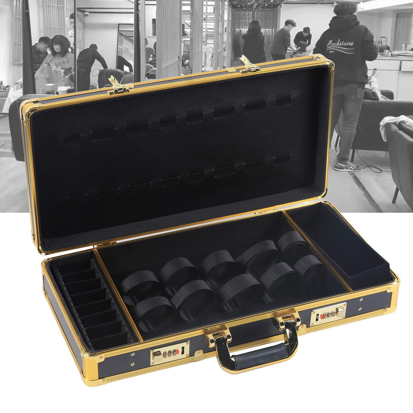 Goudergo Barber Travel Case,clipper Organizer Box,Safety Lock Box for Organize Clippers & Trimmers & Blades & Shears & Combs & Brushes& Other Styling Tools