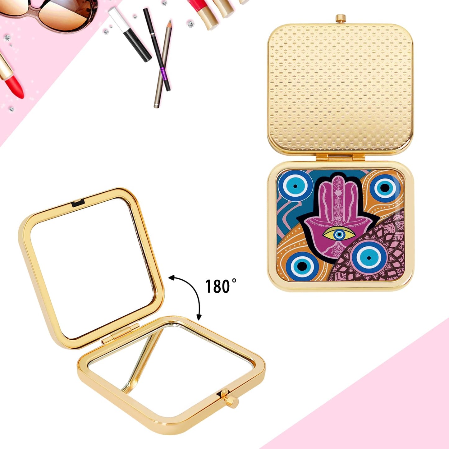 GLINTZ Compact Vanity Mirror for Women Men, Travel Makeup Mirror for Handbag Pocket Wallet, Portable Double-Sided Magnifying Cosmetic Mirror for Daily, Work, Business Gold