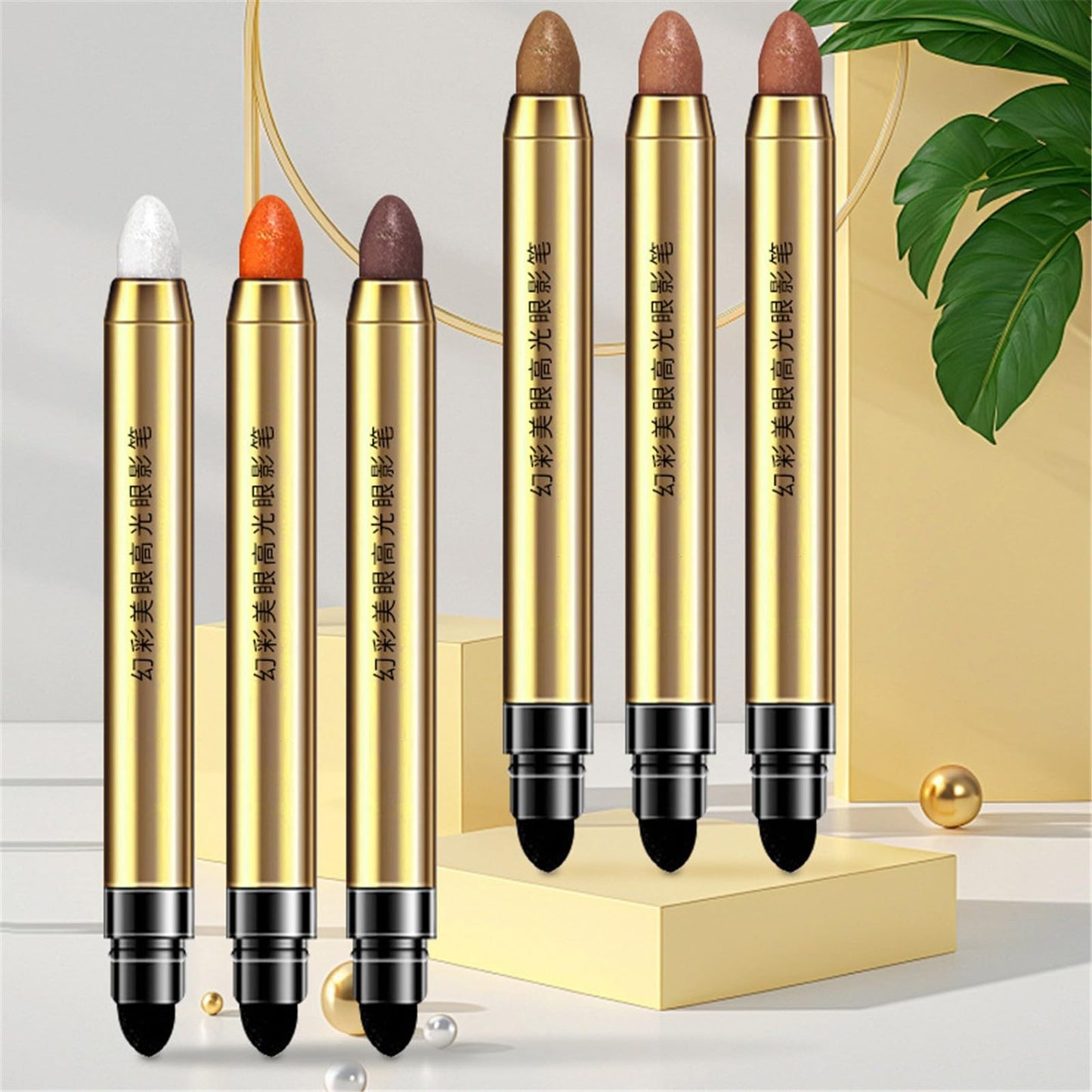 Double Ended Pearlescent Shadow Pen Shaping Silkworm Pen Brightening Highlighter Pen Contouring Stick To Smearing Novelty Makeup (E, One Size)