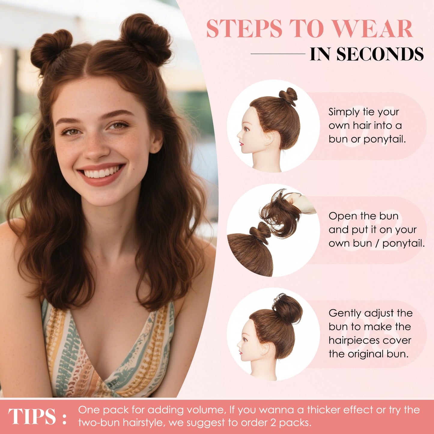 Hairro Human Hair Messy Bun, 100% Real Ponytail Hair Scrunchies, Natural Curly Chignon Fluffy Donut Updo, Hairpiece with Elastic Rubber Band for Women, 1 Count Golden Brown Straight