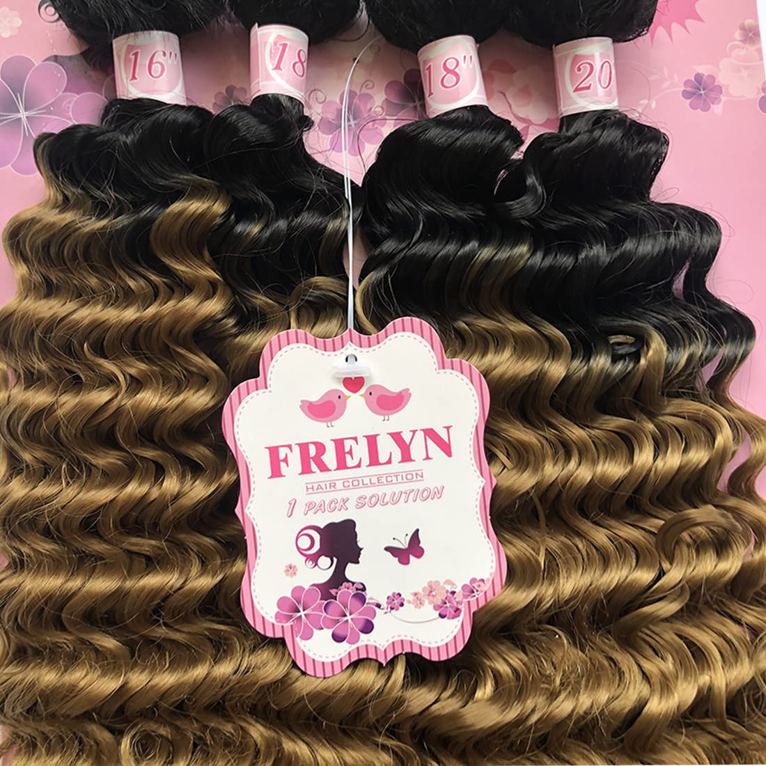 FRELYN Deep Wave Curly Synthetic Hair Weave Bundles - Black, 16-20 Inches, 4 Pack