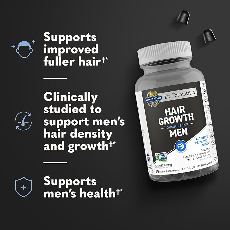 Men's Hair Growth Gummies 60 Count - Biotin 1000mcg per 2 Gummies, Garden of Life Dr. Formulated