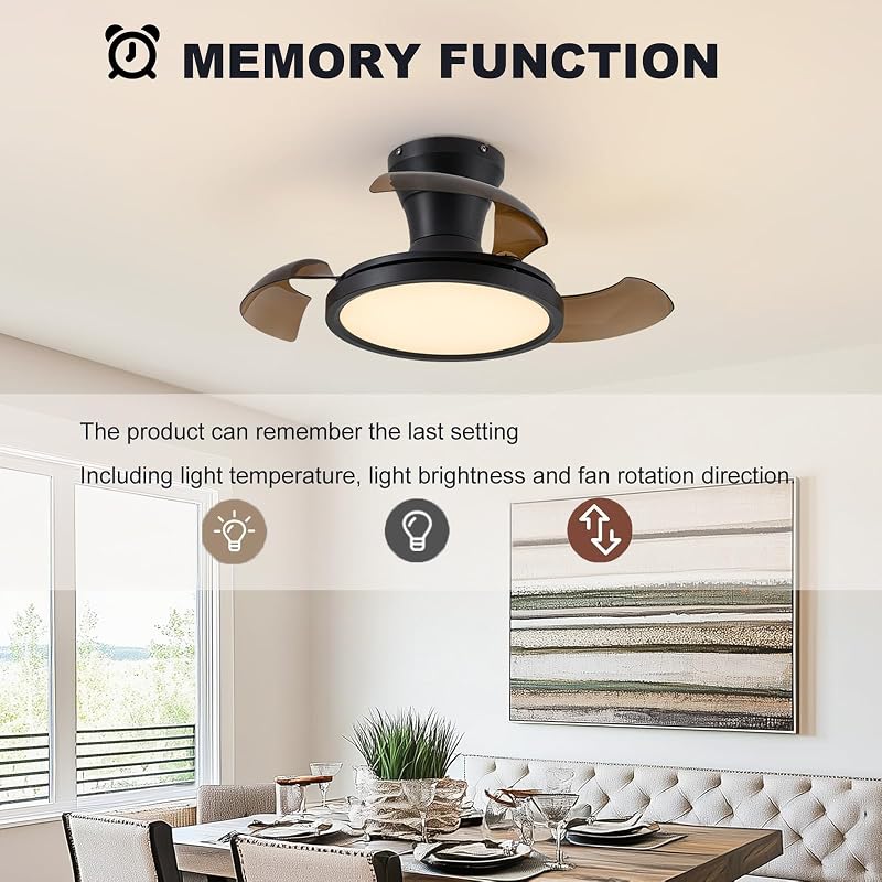 28 In Retractable Ceiling Fan with Light, Dimmable 6-Speed, Remote Control, Black & Brown Blades