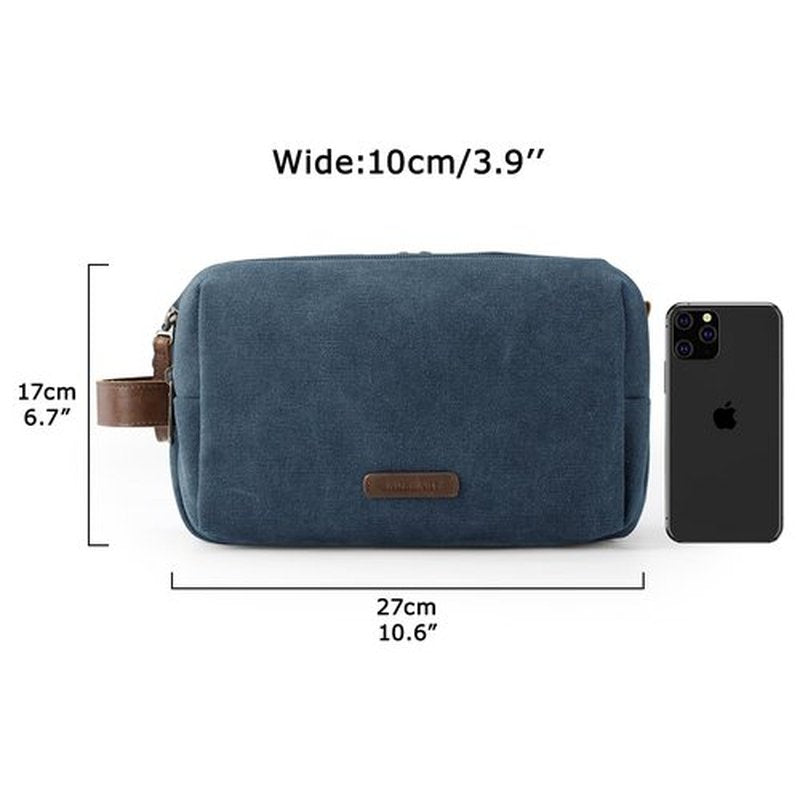 BAGSMART Toiletry Bag for Men, Canvas Travel Toiletry Organizer Dopp Kit Water-resistant Shaving Bag for Toiletries Accessories,Navy Blue-Medium
