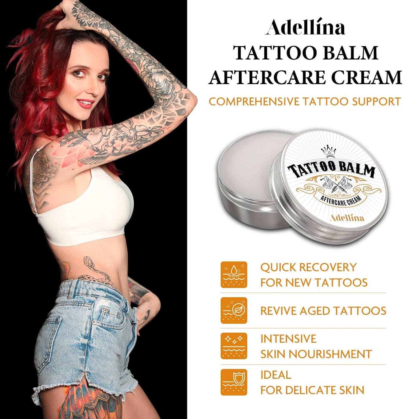 Natural Tattoo Aftercare for Color Enhancement: Tattoo Balm for New and Old Tattoos Care - Healing Soothing and Moisturizing with 100% Organic and Vegan Ingredients 5.3 OZ
