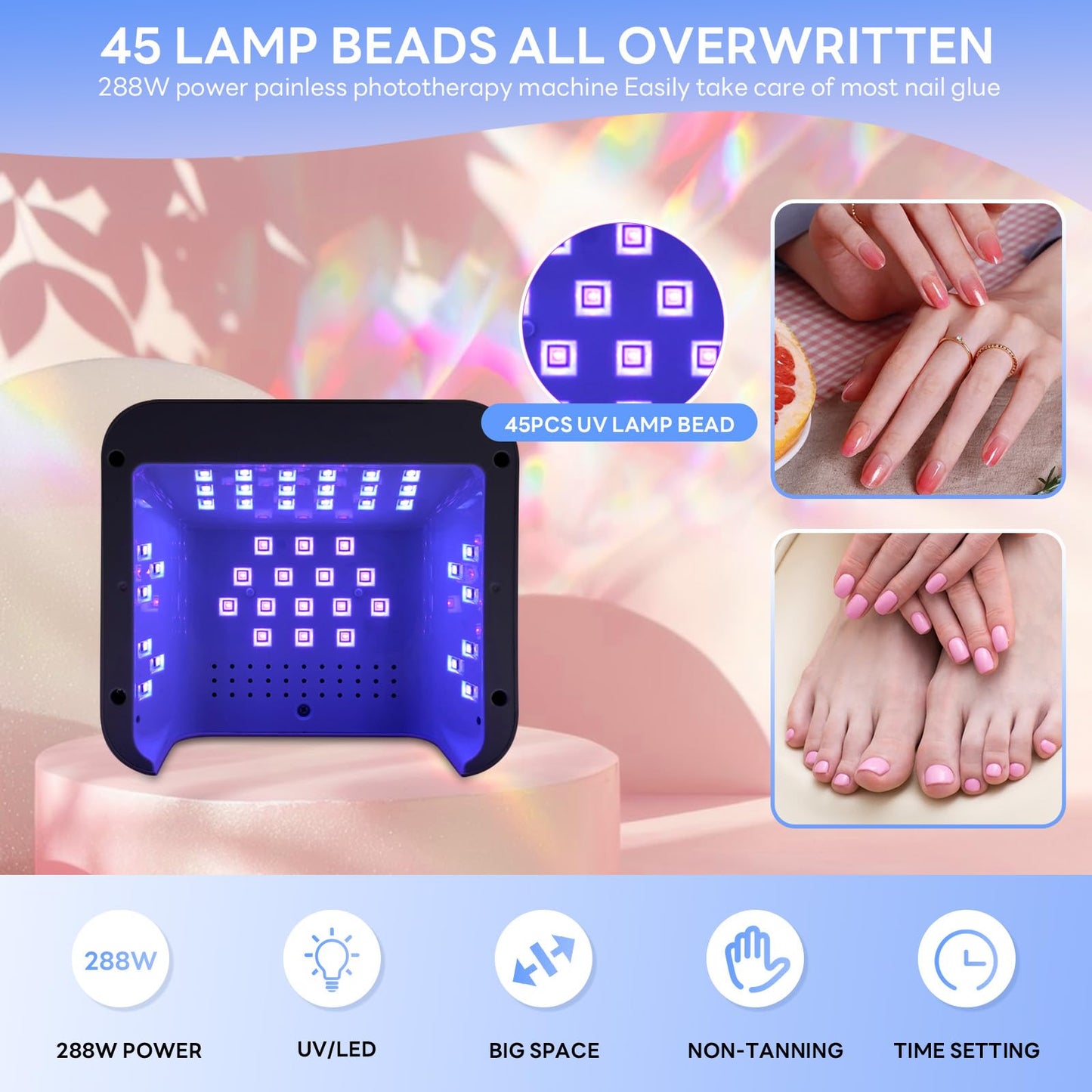 268W Super Power Nail Lamp, Professional Fast Drying, LED UV Dual Light Source, 45 Lamp Beads (L5)
