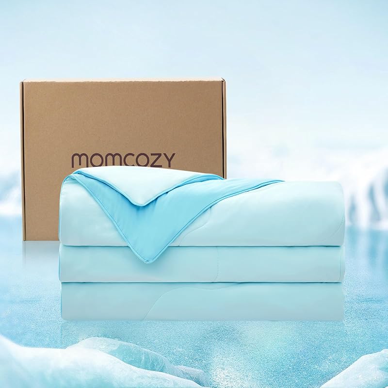 Momcozy Twin XL Cooling Comforter - 68x90 in, 3-Second Cool, 8+ Hours Stay Cool, Deep Light Blue (Variation: Cooling Deep Light Blue+Twin/Twin XL)