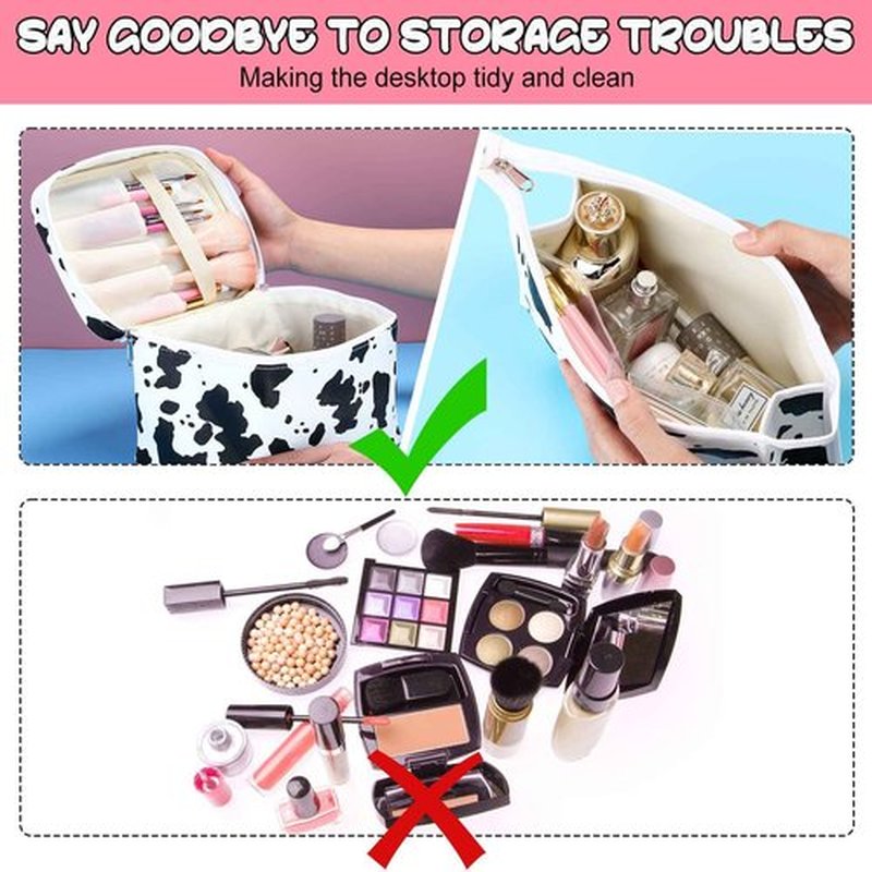 6 Pieces Makeup Bag Set Travel Cosmetic Bag Cow Print Toiletry Pouch Gifts for Women Organizer with zipper Portable Cute Make up Case PU Leather Washable Waterproof
