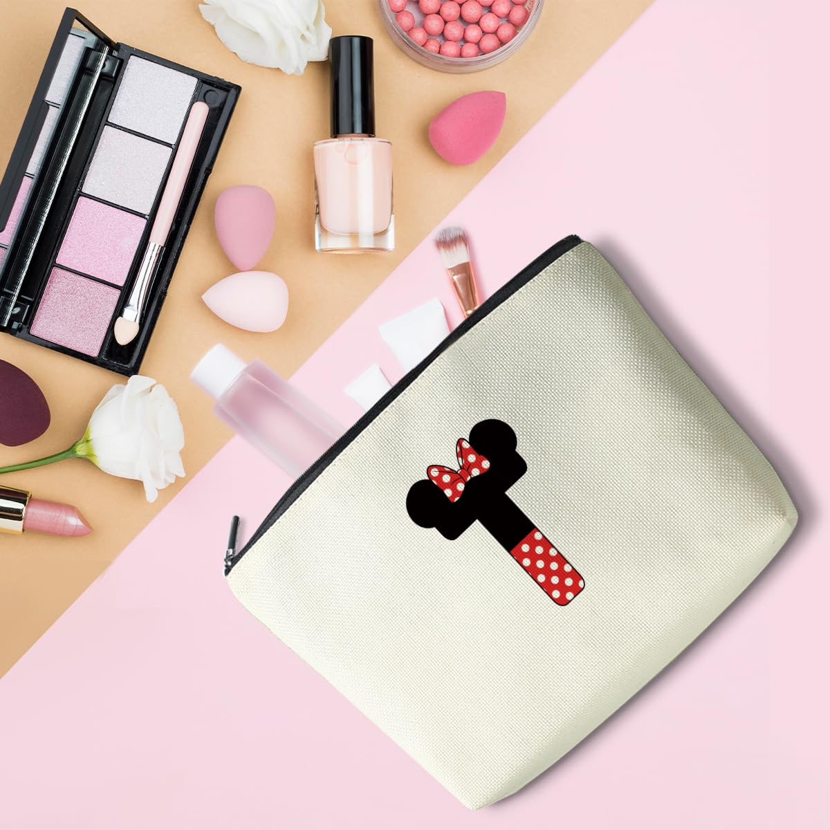 Initial A-Z Personalized Makeup Bag Cute Cartoon Mouse Gifts Monogrammed Cosmetic Bags Magic Mouse Stuff Mouse Lover Gifts Birthday Gifts for Women Girls (T)