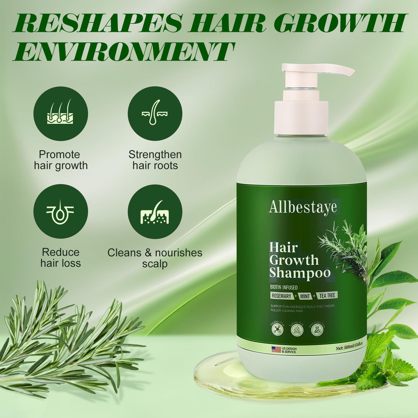 Rosemary Shampoo for Hair Growth with Biotin for Thinning Hair for Women & Men, Rosemary Hair Growth Shampoo with Mint & Tea Tree Oil, Strengthening & Regrowth Formula for Hair Loss 16.9 oz