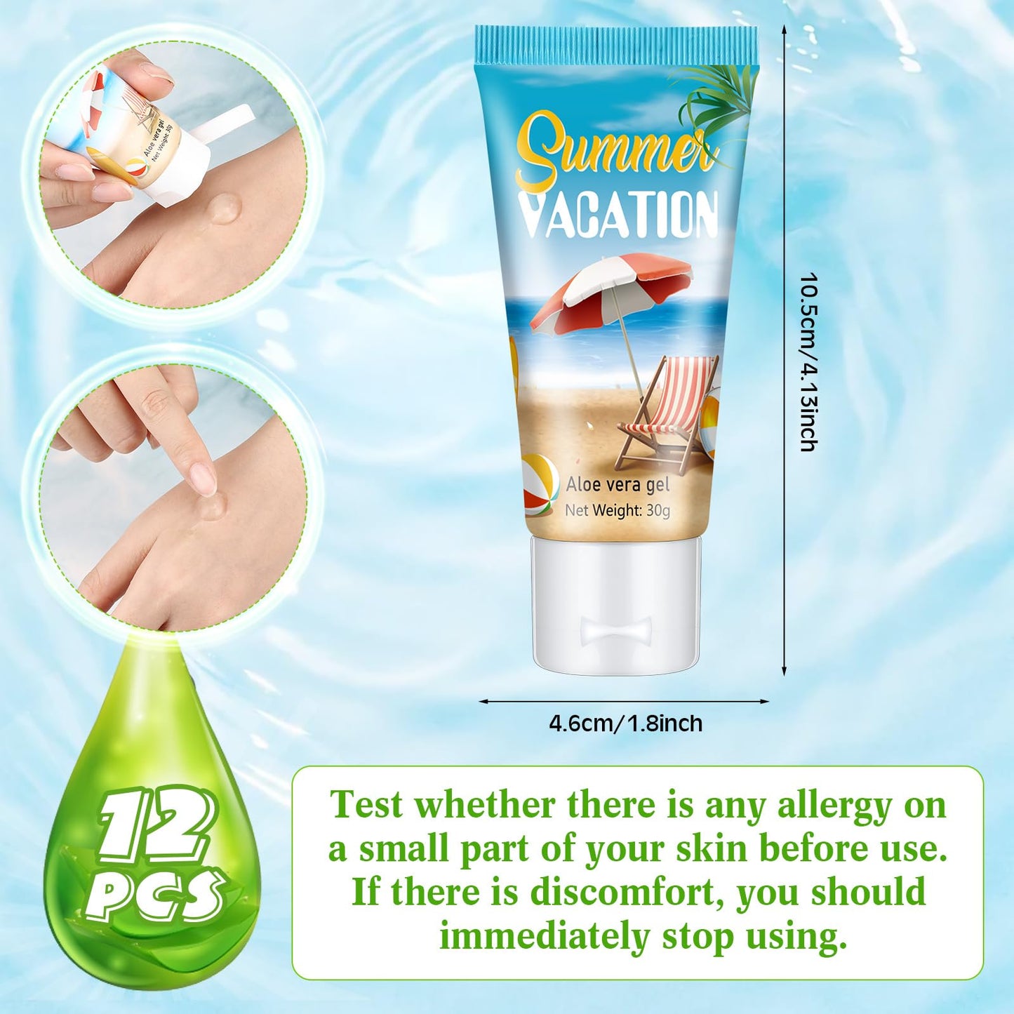 Dansib 12 Pcs Mini Aloe Vera Gel Bulk for Summer Vacation Party 1oz Travel Size Soothing Moisture Aloe Gel Bulk for Thank You Gifts Summer Party Supplies