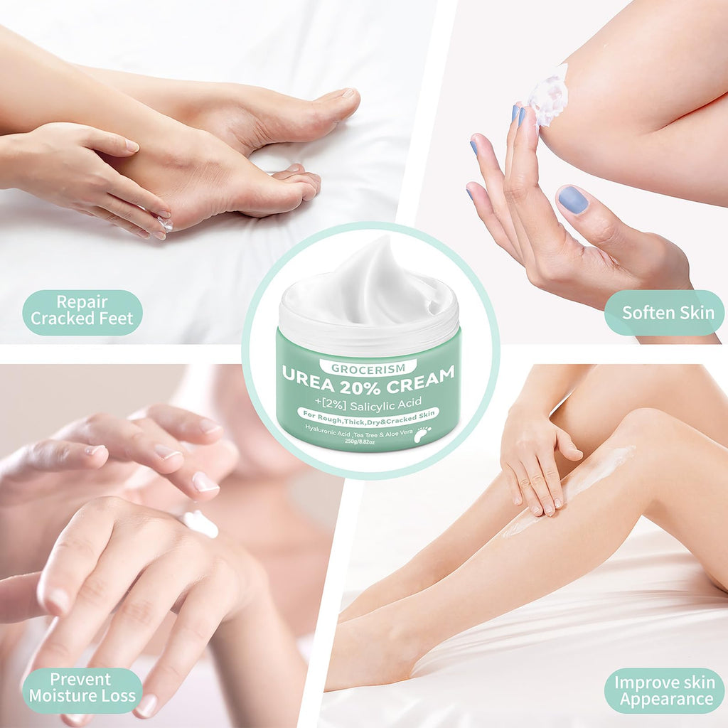 Urea Cream 20 Percent For Feet Plus 2% Salicylic Acid 8.82 oz || Foot Cream and Hand Cream Maximum Strength with Hyaluronic Acid, Tea Tree, and Aloe Vera for Deep Moisturizes, Callus Remover