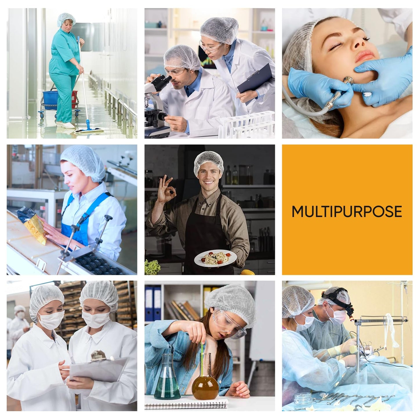 KIBERTIC - 300 pcs Disposable Hair Net, Hair Nets for Food Service Workers, Disposable Hairnets for Foodservice, Kitchen Hair Nets - Bouffant Caps Disposable Elastic