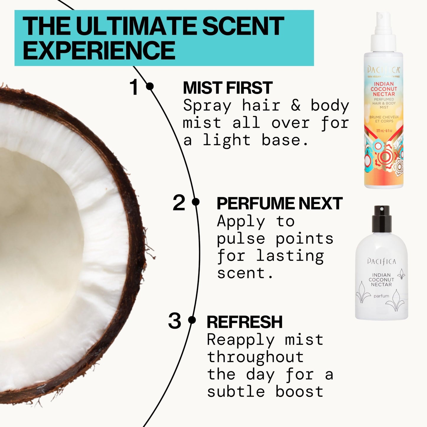 Pacifica Beauty, Indian Coconut Nectar Hair Perfume & Body Spray, Coconut and Creamy Vanilla Scent, Natural & Essential Oils, Alcohol Free, Clean Fragrance, Vegan & Cruelty Free