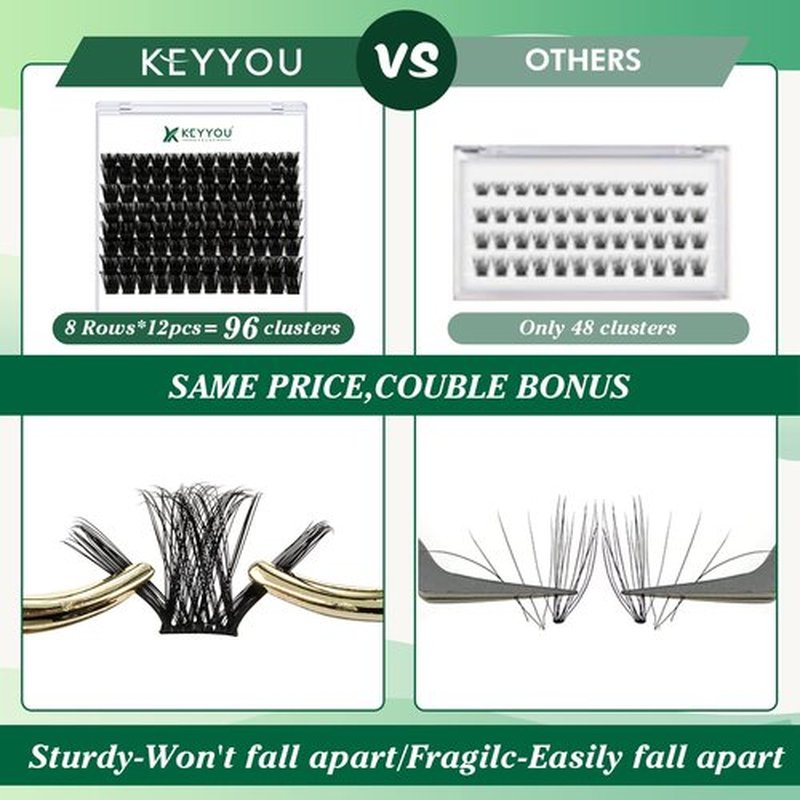 Lash Clusters 96pcs Individual Lashes Y02 D Curl 10-18MIX Cluster Lashes KEYYOU Volume Wispy Lash Extension Soft&Comfortable Easy DIY at Home(Y02,D-10-18MIX)