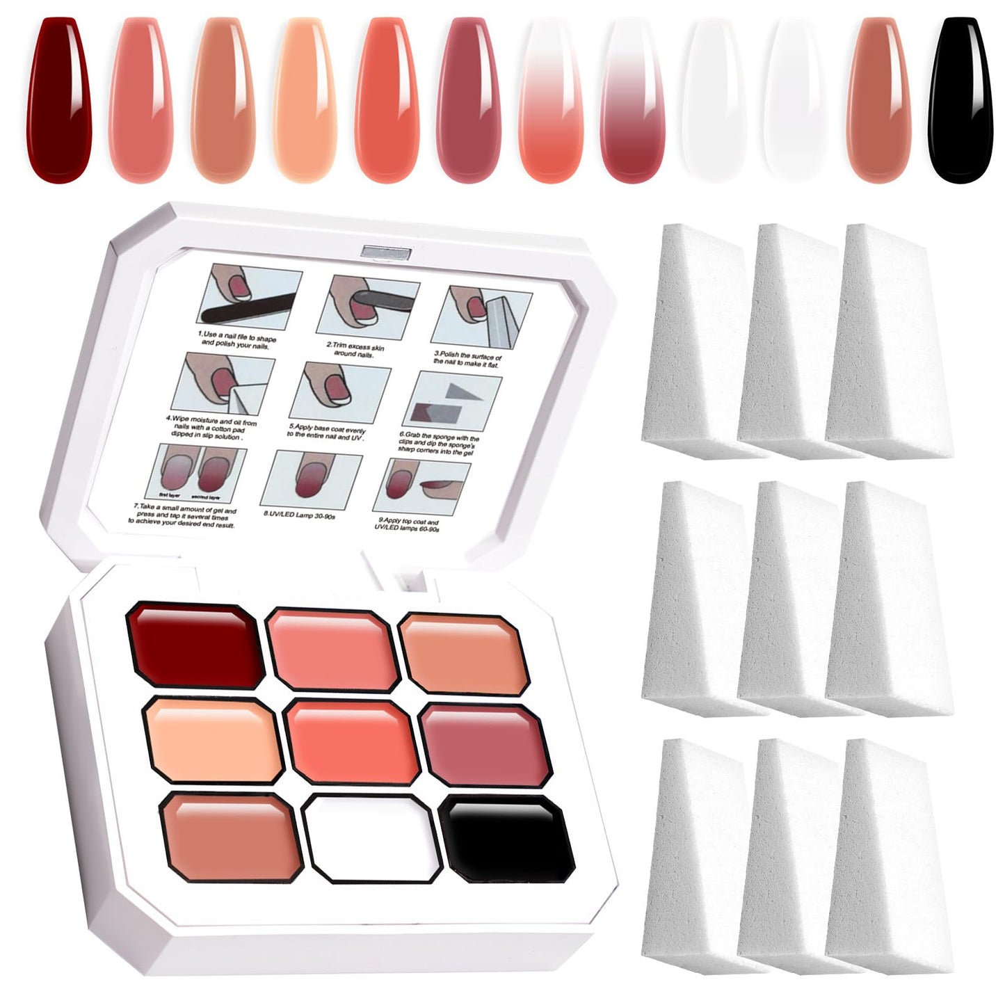 U-Shinein Gradient Painting Gel, 9 Colors Ombre Gel Nail Polish with 9Pcs Large Nail Sponges Sponging for Ombre Nails Aura Nails French Manicure Soak Off UV E