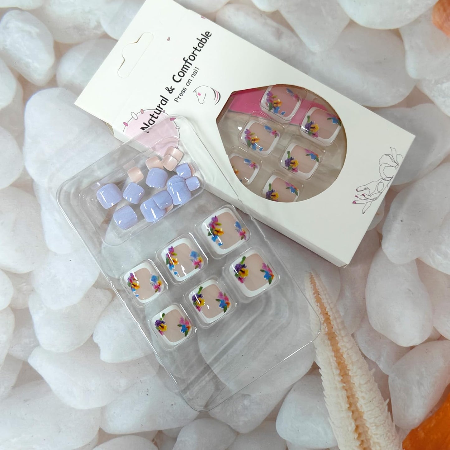 24Pcs Purple Press on Toenails Short Square Fake Toe Nails with Colorful Flower Designs Summer Toenail Press ons Full Cover Cute Acrylic False Toenails Reusable Glue on Toe Nails for Women