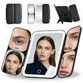 Tri-fold Lighted Vanity Mirror with 5X/10X/20X/30X Magnification, Rechargeable Travel Makeup Mirror - Black (Variation: Black)