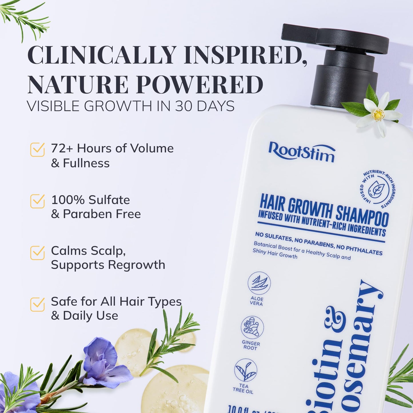 Biotin & Rosemary Shampoo for Hair Growth: Hair Loss Shampoo for Thinning Hair Infused with Natural Nutrient Rich Ingredients for Hair thickening Sulfate Free 10 fl oz