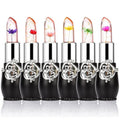 firstfly Pack of 6 Crystal Flower Jelly Lipstick, Long Lasting Nutritious Lip Balm Lips Moisturizer Magic Temperature Color Change Lip Gloss (Pink)