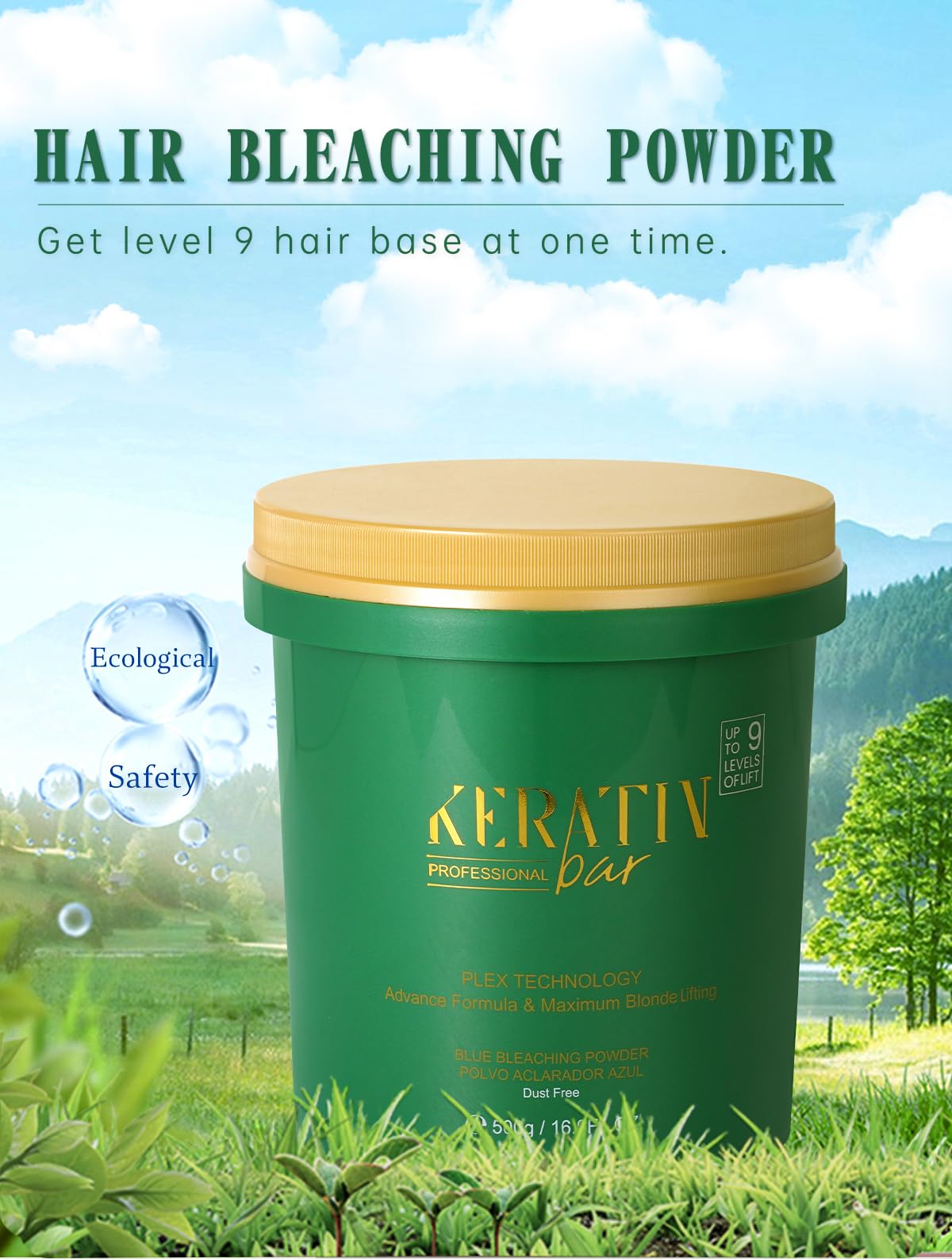 KERATIN BAR Professional Blue Bleaching Powder - Plex Technology - Lifts up to 9 Shades - Maximum Lifting Extra Strength Lightener Hair Highlights All Type & Highlighted Hair - Dust Free - 16.9 oz