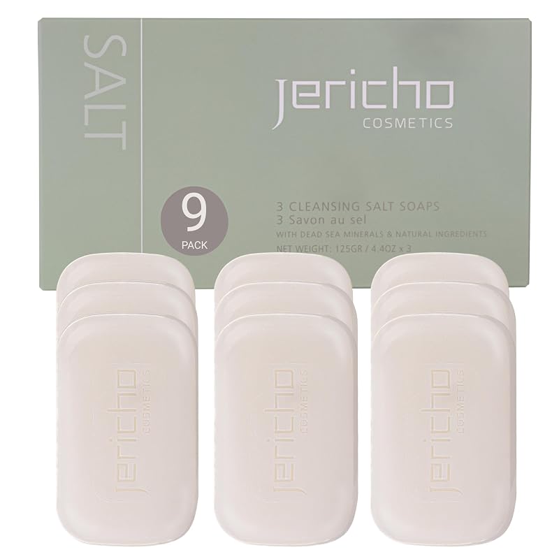 Jericho Dead Sea Salt Soap Bar with Olive Oil & Witch Hazel – Exfoliating Cleanser 4.4 Oz (Pack of 9)