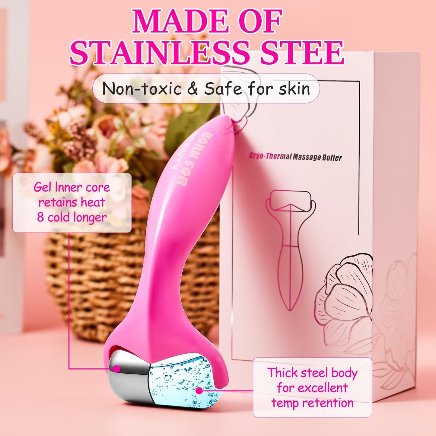 360° Rotating Ice Roller for Face-Stainless Steel Facial Massage Tool for Skin Tightening, Ice Face Roller -Wrinkle Reduction & Dark Circle Relief, Gift for Skincare Enthusiasts.