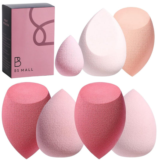 Makeup Sponge Set BS-MALL with Storage Case 7 Pcs for Liquid, Cream, and Powder,SAVE Foundation with 1 Mini Makeup Sponge For Travel Daily Use (A-Pink）