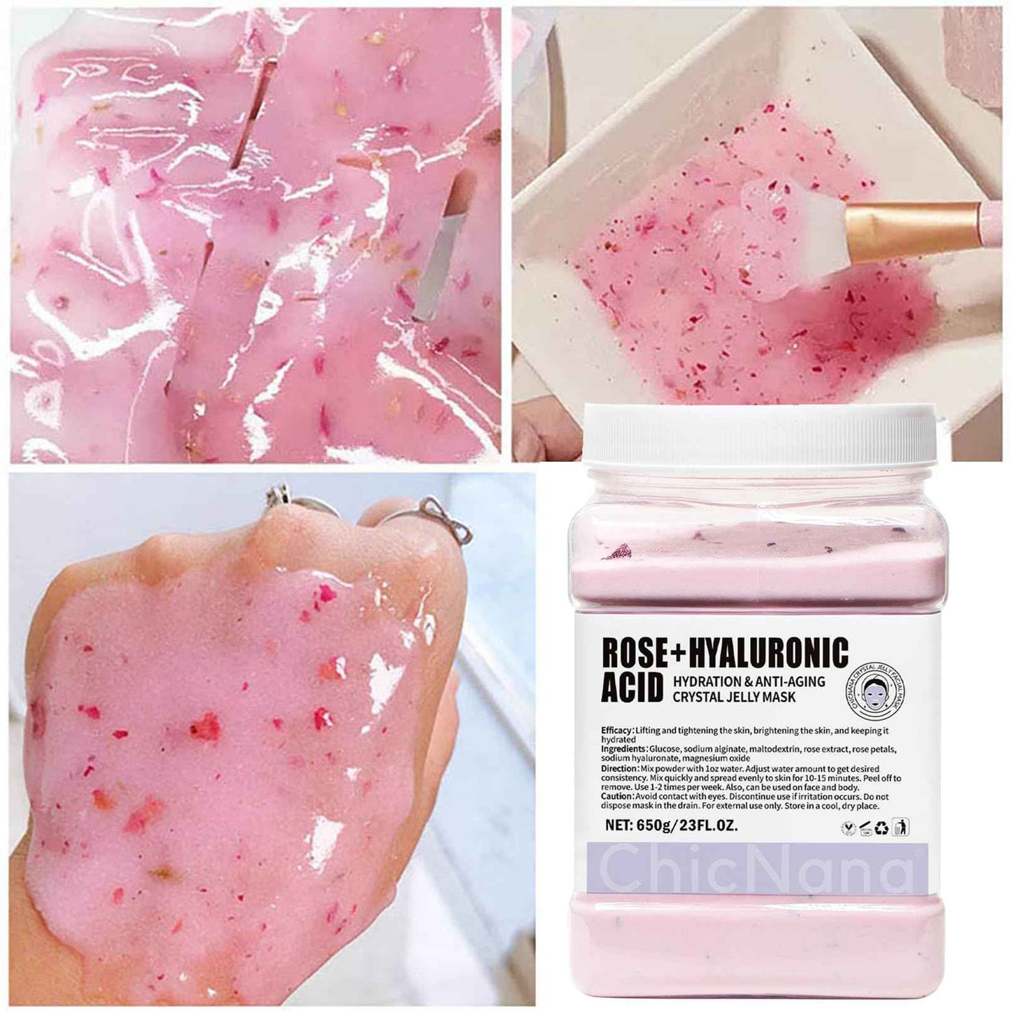 ChicNana Jelly Face Mask Peel Off Powder 650g Moisturizing and Hydrating Repair and Smooth Skin Care for Home Salon Spa (Rose Hyaluronic Acid)