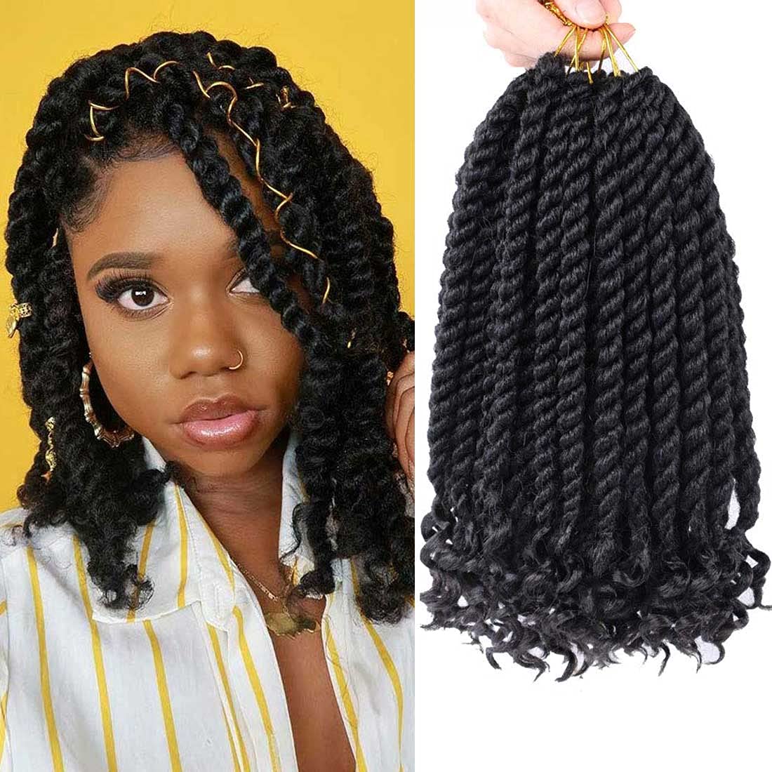 12 Inch Crochet Braids Senegalese Twist Crochet Hair For Black Women 6 Pack Havana Twist crochet hair With Curly Ends 1B#