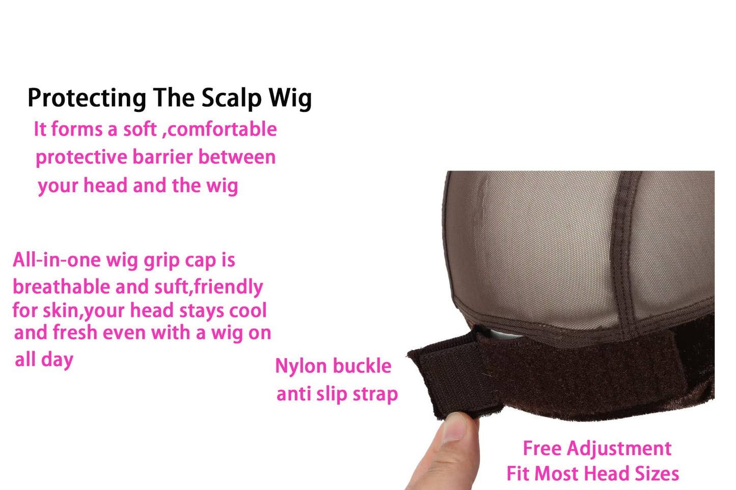 Qilix Women Lace Wig Grip Cap，Adjustable & Reinforced Lace Wig Grip Band by Hairline, Comfortable and Secure Glueless Velvet Headband, （light'brown black） (Brown)