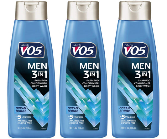 3 Pk, Alberto VO5 Men's 3-in-1 Shampoo Conditioner Body Wash , Ocean Surge 12 fl. oz.