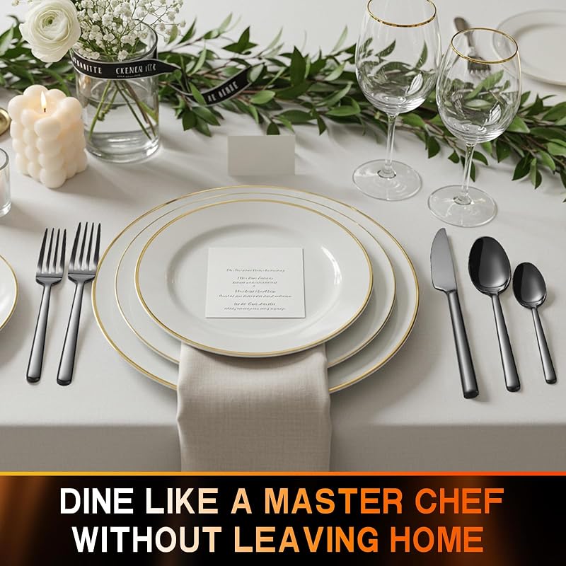 40-Piece Black Flatware Set for 8 - Heavy-Duty 18/0 Stainless Steel Silverware with Round Handles - Mirror Polished & Dishwasher Safe - Variation: Black+40
