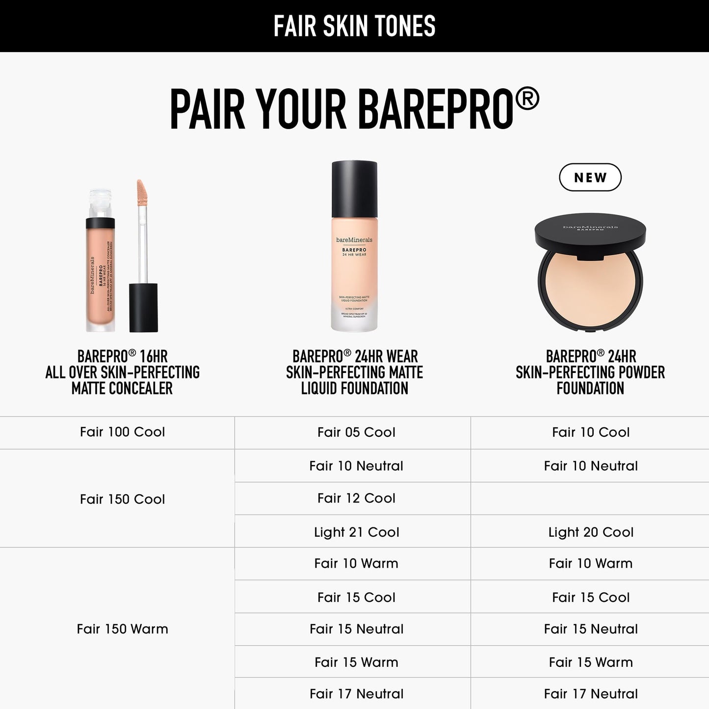 bareMinerals Barepro 24HR Skin-Perfecting Powder Foundation, Matte Pressed Powder Foundation Full Coverage with Plant-Based Squalene, Oil Control, Vegan - Fair 15 Neutral