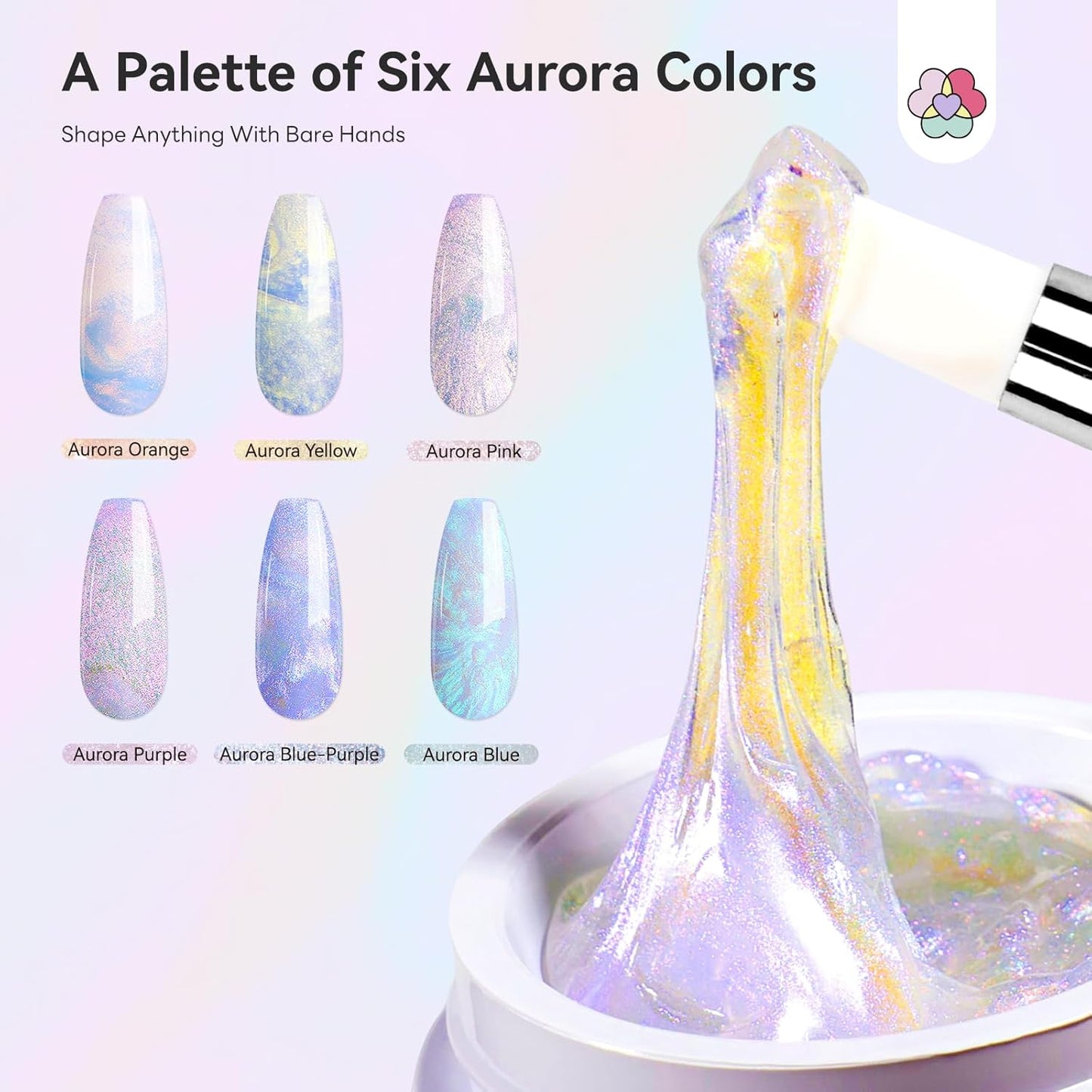 Builder Nail Gel Kit - 4 Colors (Clear, Nude, White, Pink) for Nail Extensions & 3D Sculpting - Long-Lasting Non-Sticky Hard Gel with Chrome Powder