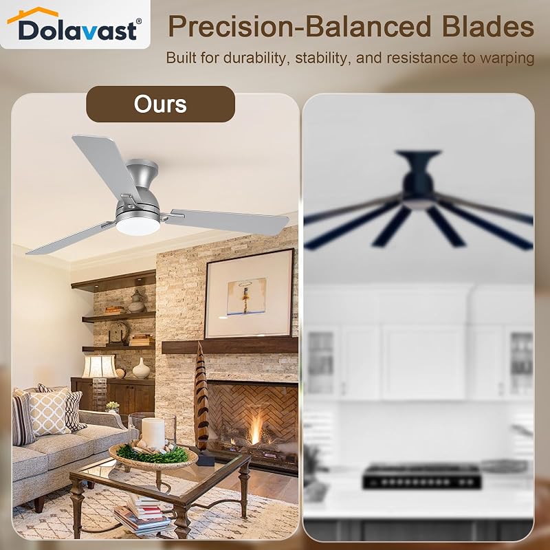 52-Inch Nickel Ceiling Fan with Light, DC Motor, Remote & App Control - Low Profile, Dimmable LED
