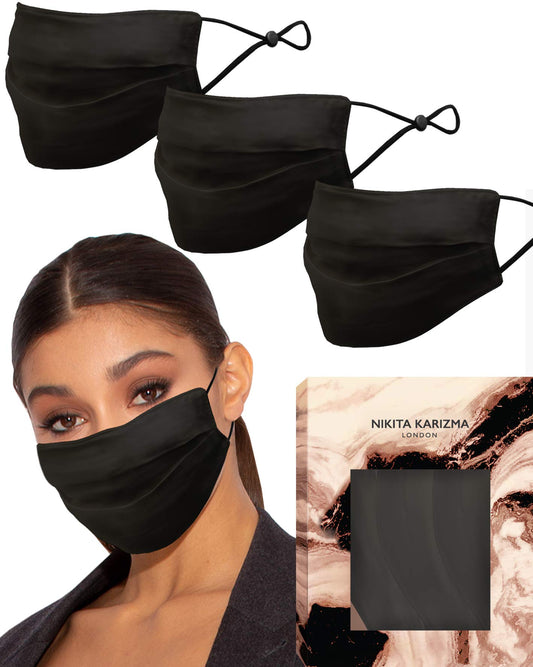 KARIZMA Beverly Hills Silk Face Mask 3 Pack Collection. Black Fashionable Designer Face Mask for Women. Washable Fabric Face Mask Reusable Facemask. 19 Momme Real Mulberry Silk Masks