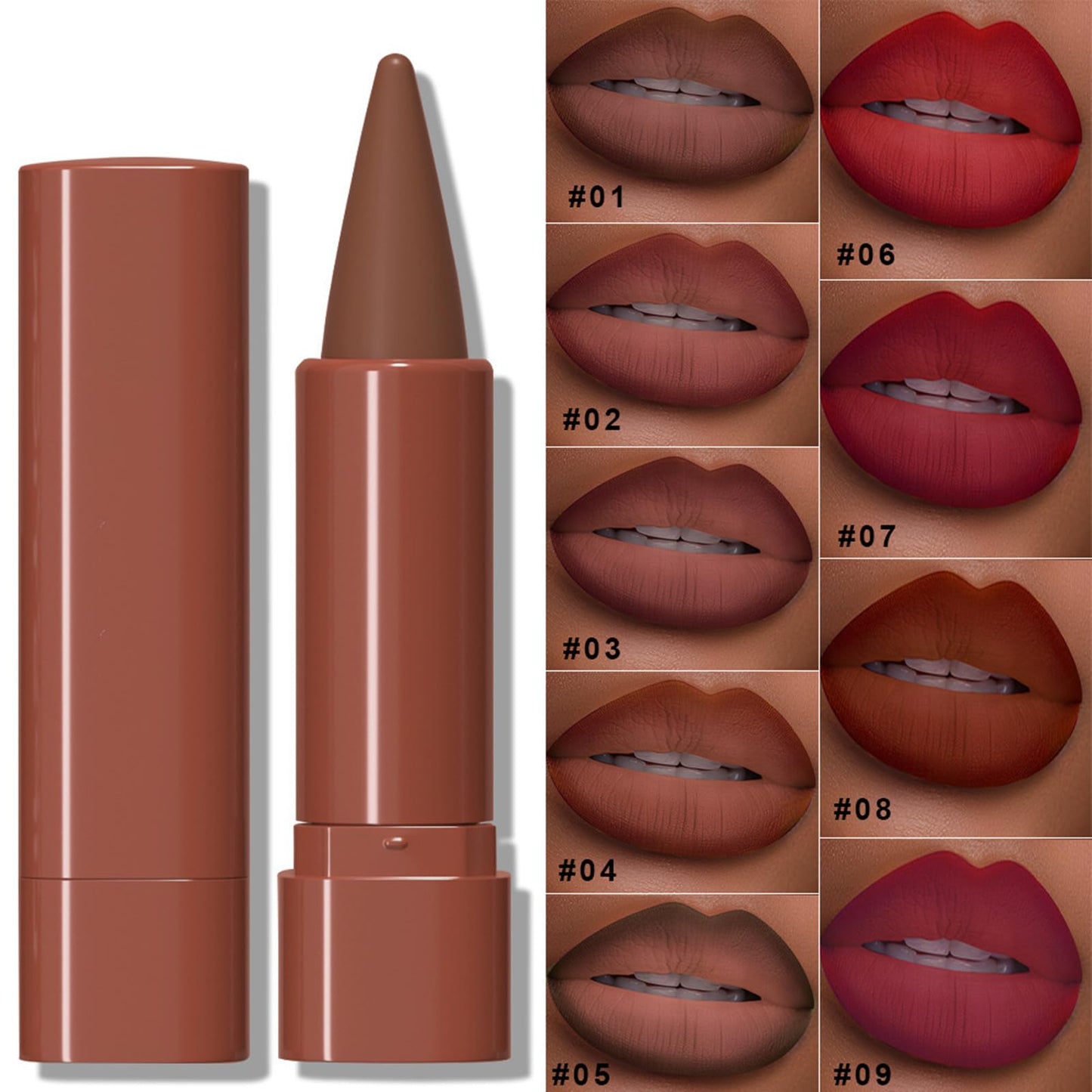 Velvresse 2-in-1 High Pigmented Lip Liner and Lipstick Pencil Set - Longlasting Waterproof Smudgeproof Lip Pencil Matte Nude Lipstick Makeup with Smooth Creamy Gradient Finish.(2pcs#09+#09)