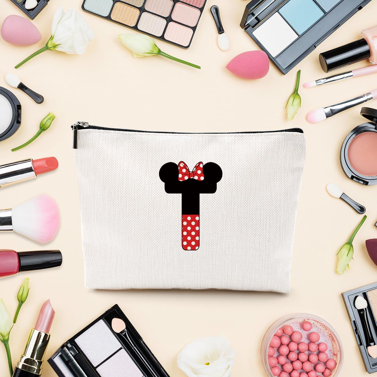 Initial A-Z Personalized Makeup Bag Cute Cartoon Mouse Gifts Monogrammed Cosmetic Bags Magic Mouse Stuff Mouse Lover Gifts Birthday Gifts for Women Girls (T)