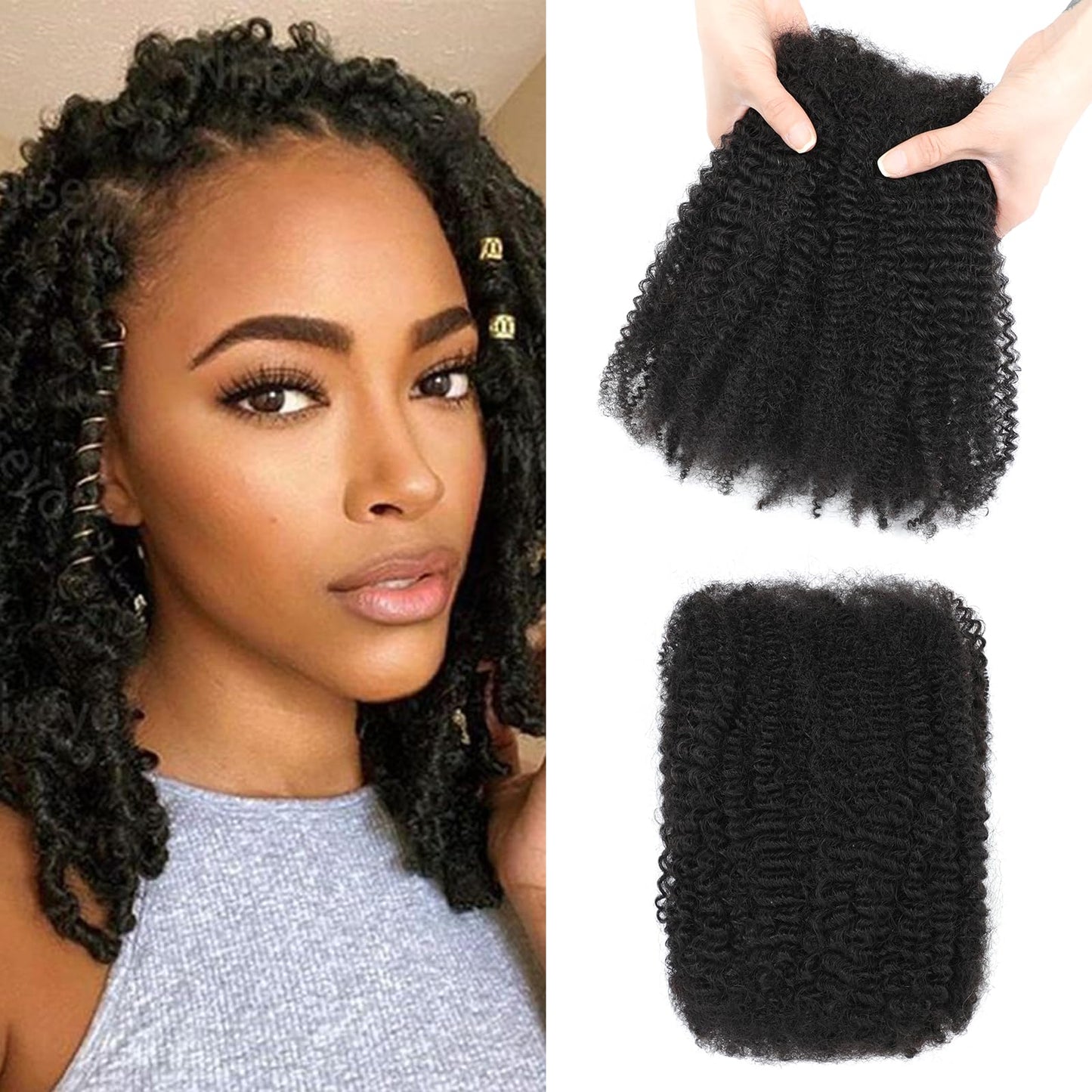 Humistwbiu Afro Kinkys Bulk Human Hair for Dreadlocks Extensions Repair Locs/Twists/Braids 4C Afro Kinky Curly Human Hair 1 Pack 50 Gram Nature Black Color 16 Inch