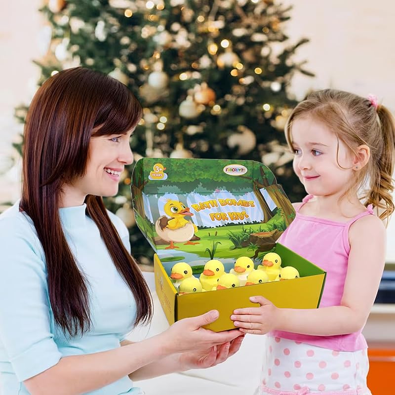 Duck Bath Bombs with Toys Inside - 8 Pack Organic Kids Bath Gift Set