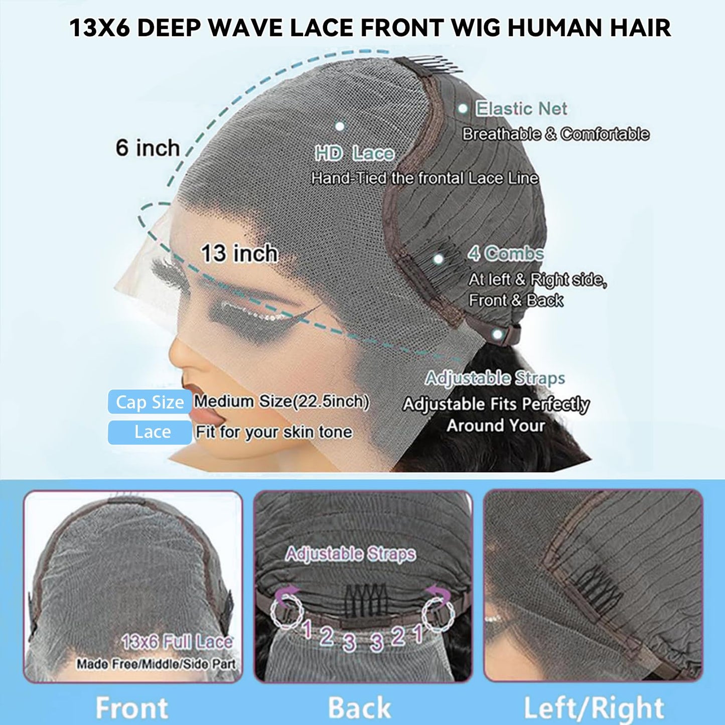 Jukabe 13x6 Deep Wave Lace Front Wigs Human Hair Pre Plucked 200 Density HD Transparent Lace Frontal Wigs Human Hair for Women Glueless Wigs Human Hair with Baby Hair 26 Inch